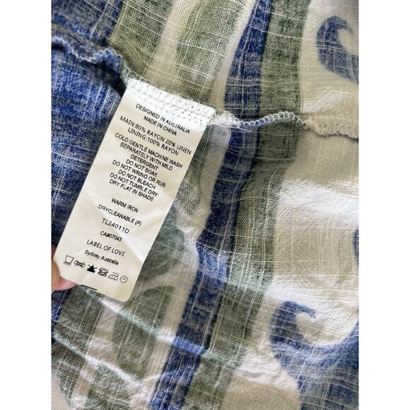 Label of Love Linen Blend Maxi Dress Blue White Tropical Sz Medium Summer Beachy - Picture 8 of 8